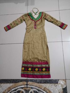 *Beige Jacquard Heavy Embroidered Anarkali Kurta |