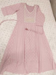 Embroidered Pink frock style Kurta