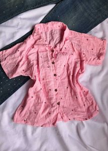 Cute Cotton Comfy Pink Shirt &amp; Tiered Skirt Set