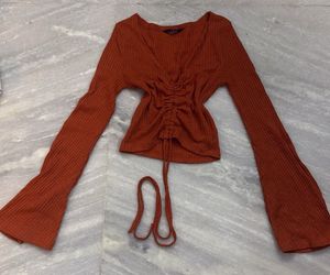 Ribbed Rusty Orange Flare Sleeve Top