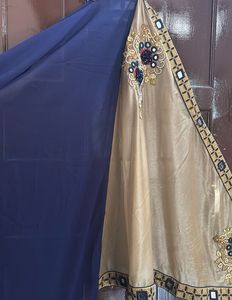 Elegant Gold Navy Blue Saree with Set pallu
