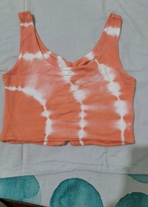 Orange Tie-Dye Ruched Crop Top