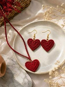Crochet heart Necklace & Earrings Set❤