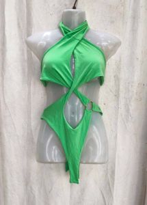 21138. Vibrant Green Halter Neck One-Piece