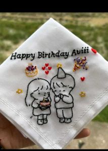 Handmade Happy Birthday Embroidered Handkerchief