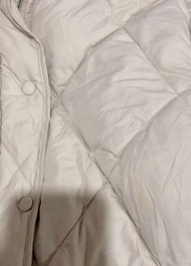 Cream Quilted Puffer Jacket with Fur Collar