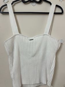 White Ribbed Knit Tie-Strap Tank Top