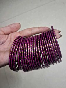 Purple & Gold glass kashmiri Bangles Set