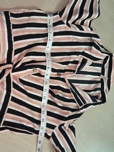 Striped Twist Front Crop Shirt