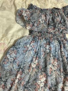 Light Blue Floral Off-Shoulder Maxi Dress