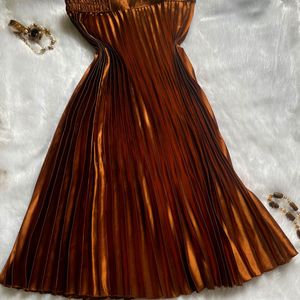 Vintage Satin Brown Pleated Skirt✨