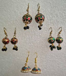Vibrant Indian Meenakari Jhumka Earrings Set