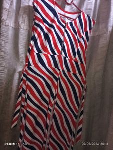 Red, White, Blue Striped Fit &amp; Flare Dress