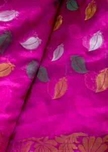 Vibrant Pink Silk Saree with Leaf Motifs
