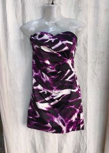 21810. Strapless Purple & White Print Dress