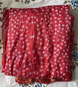 Vibrant Orange and red  Bandhani Saree