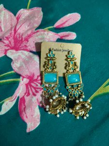 Boho Turquoise Jhumka Earrings