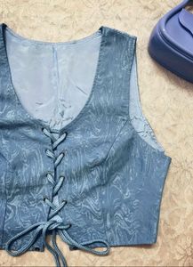 NYE Special Blue Front Tie Corset Pattern Top