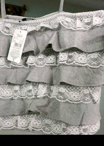 Ruffled Lace Trim Grey Top