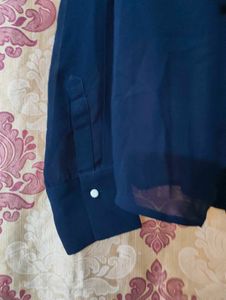 Elegant Navy Blue Sheer Blouse