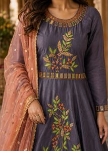 Elegant Embroidered Gown with Dupatta