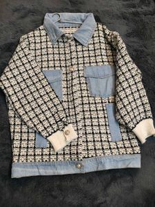 oversize Tweed &amp; Denim Jacket