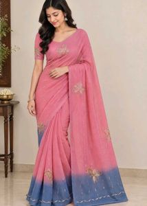 Elegant Pink & Blue Ombre Saree
