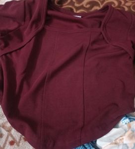 Chic Burgundy Square Neck Long Sleeve Crop Top