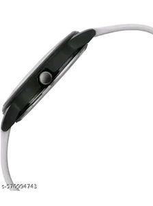 Minimalist Black Quartz Watch with Grey Strap