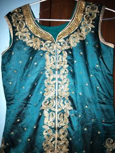 Emerald Green Kurta Set with Gold Embroidery