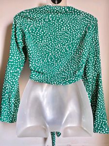 Green Polka Dot Tie Front Top 32"-38" adjustable