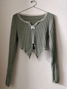 Ribbed Lace Trim Crop Top