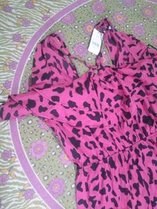 Pink Leopard Print Cold Shoulder Romper