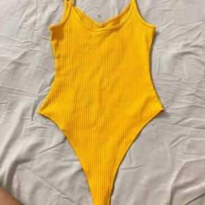 V-Neck Ribbed Yellow Bodysuit