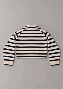 BLACK &amp; CREAM STRIPED CROPPED POLO KNIT SWEATER