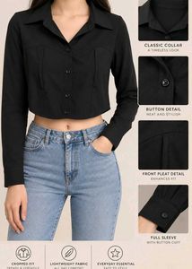 Black Cropped Collared Shirt