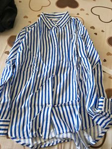 Blue and White Striped Button-Up Shirt