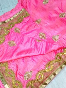 Elegant Pink Embroidered Saree with design blous