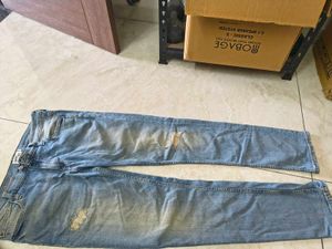 Light Blue Distressed Denim Jeans Mens