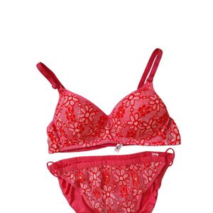 Pink Floral Lace Bra &amp; Panty Set