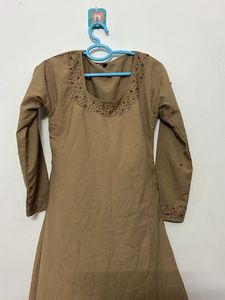 Elegant Brown Kurta with Embellished Neckline