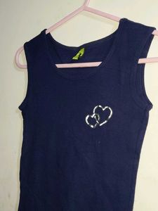Navy Blue Sleeveless Top with Hearts