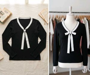 Chic Black & White Bow Tie Top
