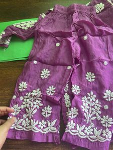 Purple Embroidered  lucknowi Kurta Set
