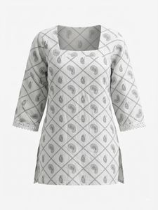 White Paisley Print Kurta