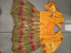 Yellow &amp; Pink Embroidered Lehenga Choli