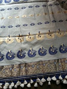 Elegant Dark Blue Saree with Gold Detailing