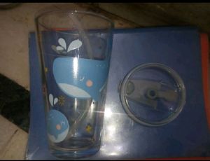 Glass Tumblr with Silicone Straw and Lid for Milk,