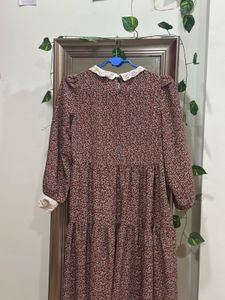 Brown Floral Print Dress with Lace Detail