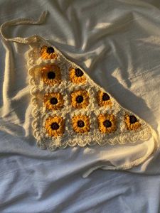 Crochet Sunflower Bandana Scarf💖